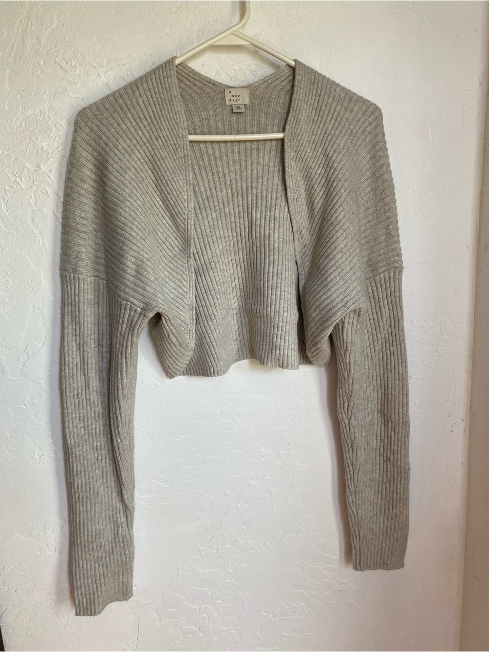 a new day Light Gray Ribbed Cropped Open-Front Shrug